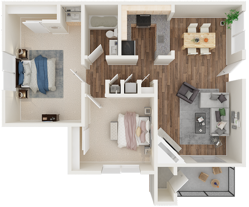 Floor plan for 2 beds, 1 bath, 815 sqft